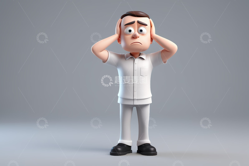 高清大图下载【趣麦麦图】卡通男人双手抱头苦恼形象