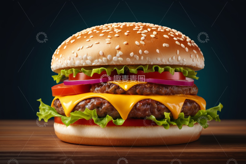 高清大图下载【趣麦麦图】双层芝士牛肉汉堡特写