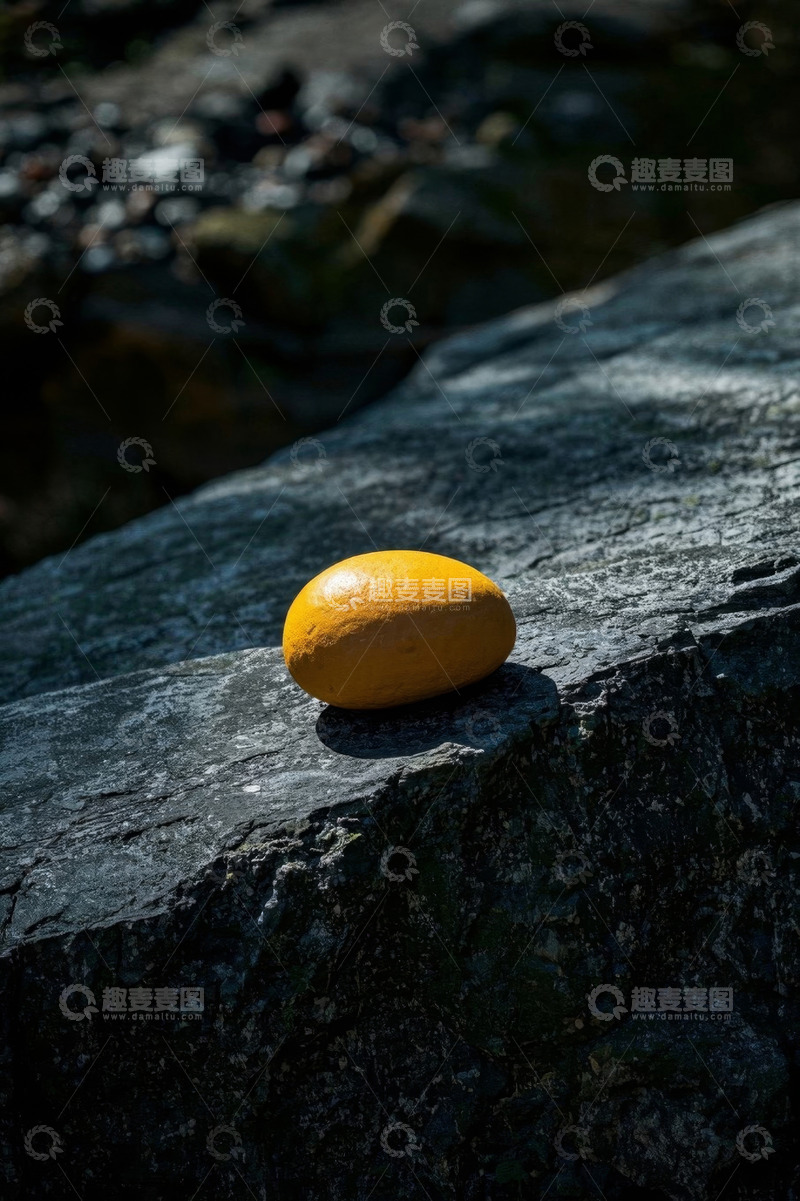 高清大图下载【趣麦麦图】岩石上的黄色椭圆形物体