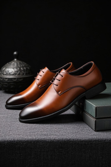 棕色系带皮鞋静物展示