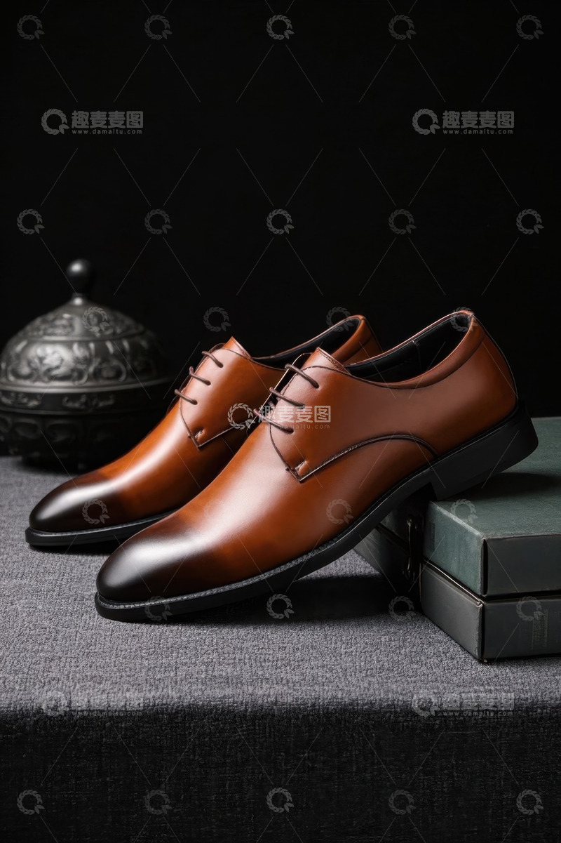 高清大图下载【趣麦麦图】棕色系带皮鞋静物展示