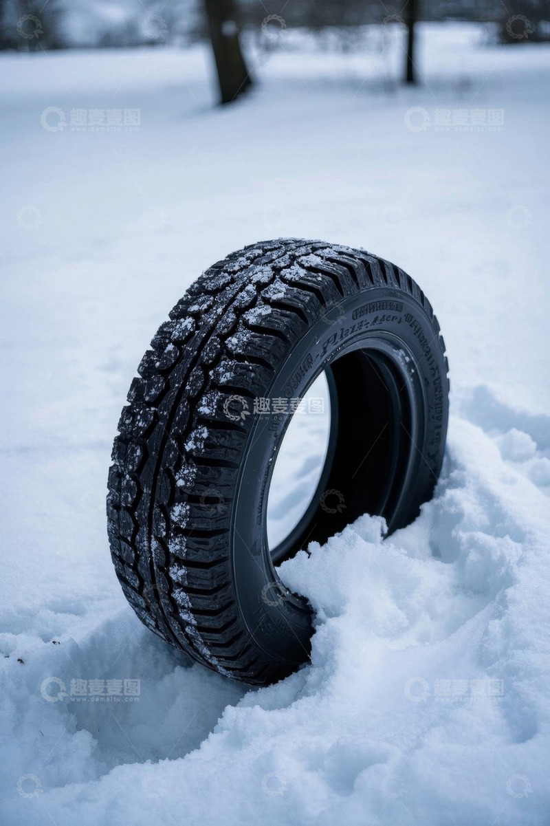 高清大图下载【趣麦麦图】雪地中的汽车轮胎特写