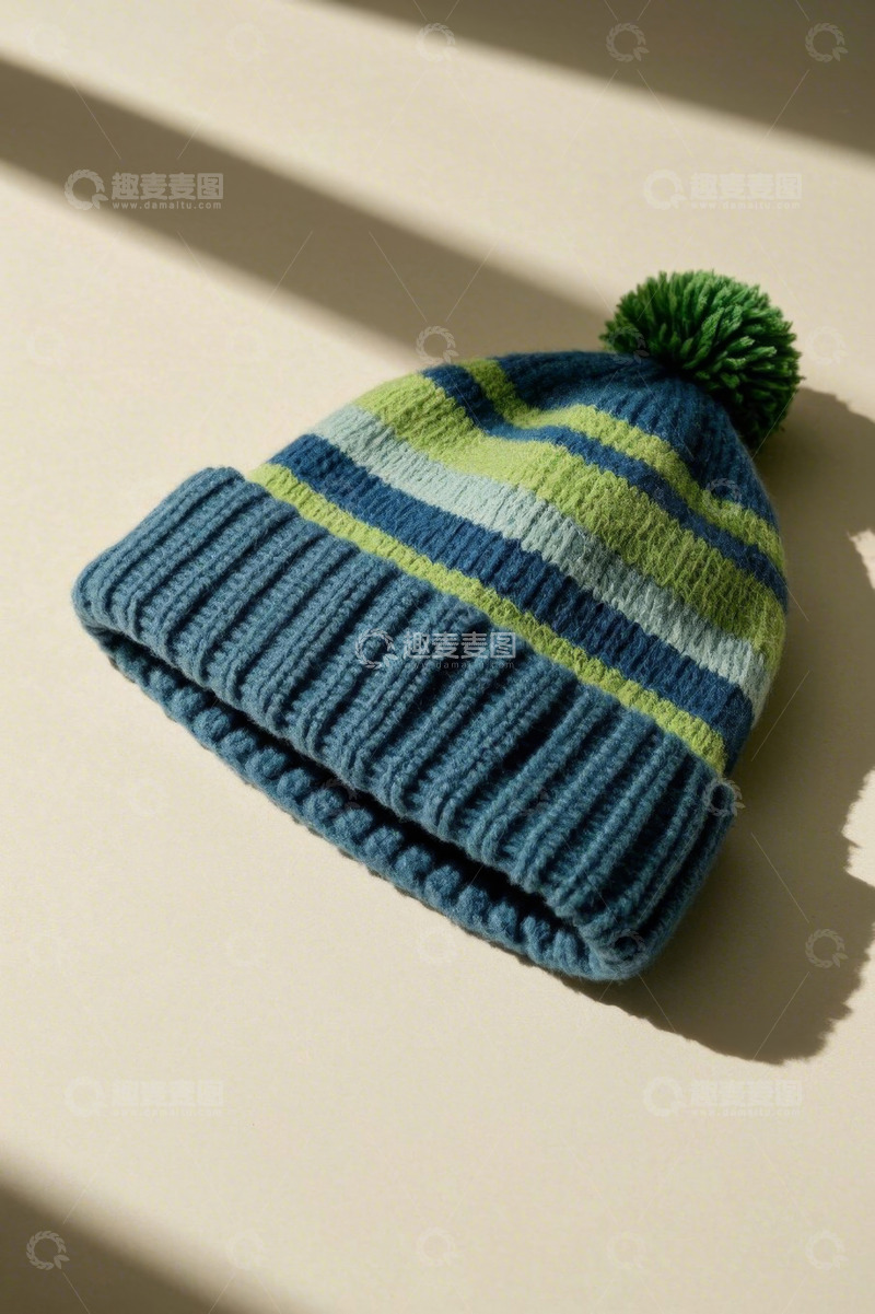 高清大图下载【趣麦麦图】条纹针织毛线帽特写
