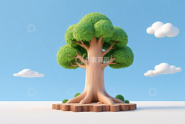 卡通风格绿树蓝天白云素材