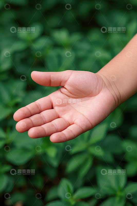 手掌特写与自然背景画面
