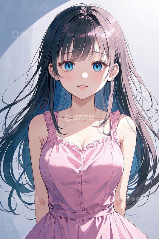 穿粉色连衣裙的动漫少女