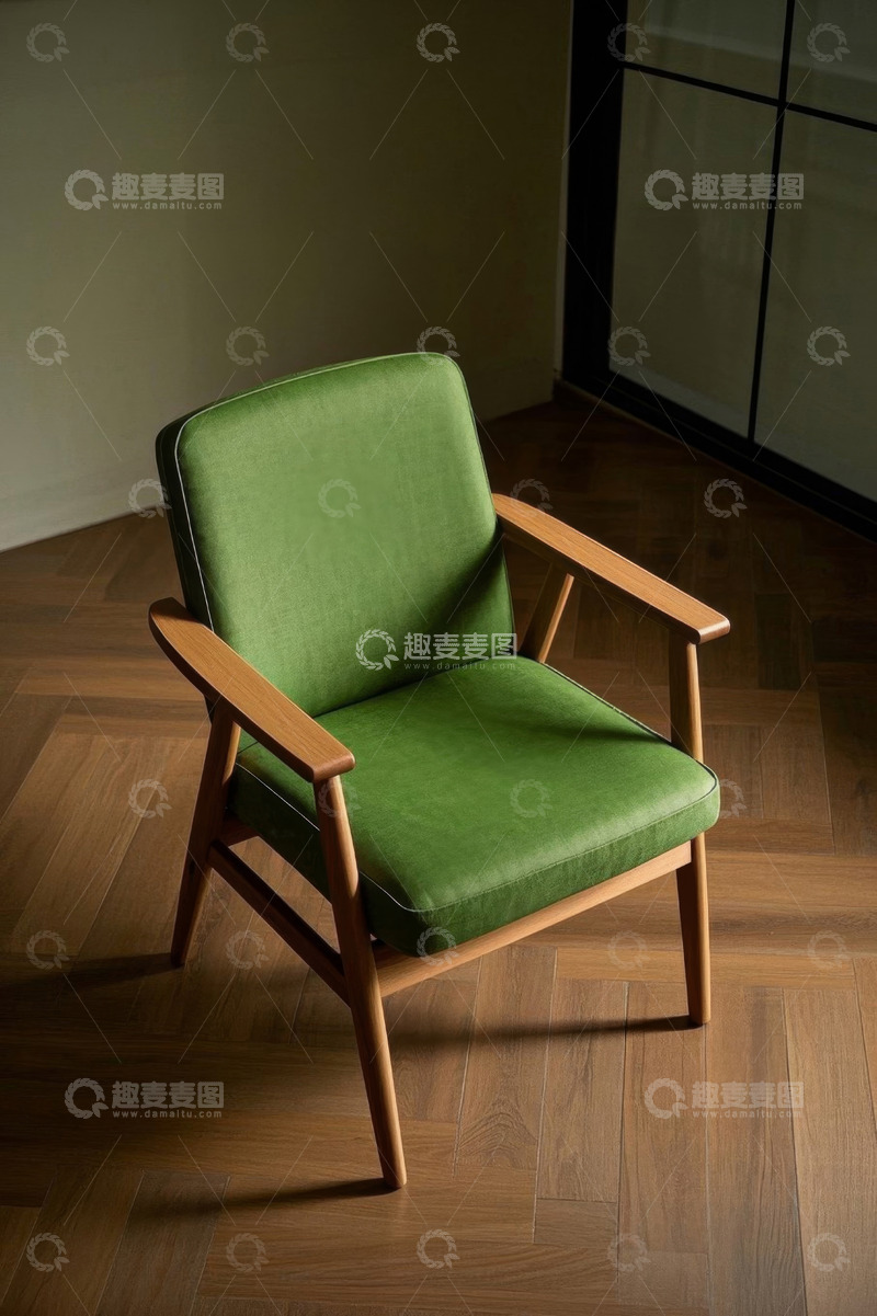 高清大图下载【趣麦麦图】室内绿色木质扶手椅