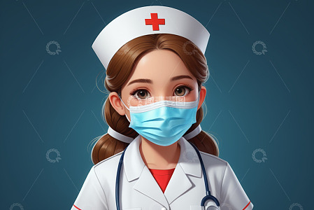 卡通女护士戴口罩形象