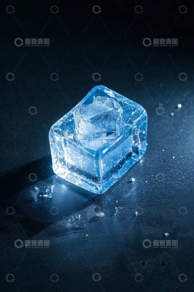 高清大图下载【趣麦麦图】蓝色透明冰块特写