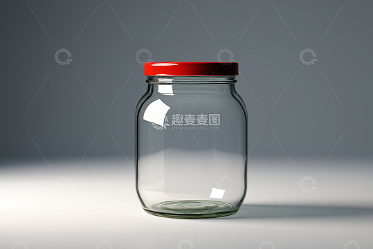 带红色瓶盖的透明玻璃罐