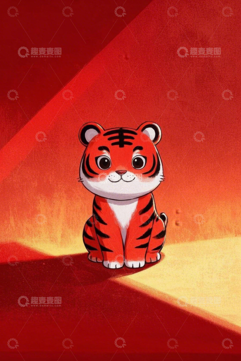 高清大图下载【趣麦麦图】红色背景可爱卡通老虎图像