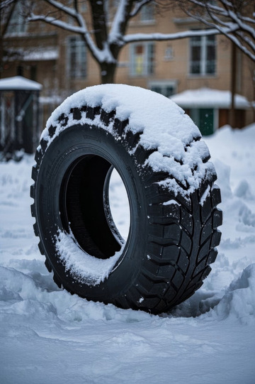 雪地中被积雪覆盖的轮胎