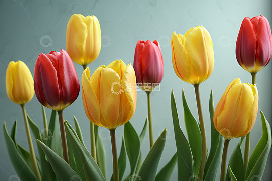 红黄相间郁金香特写