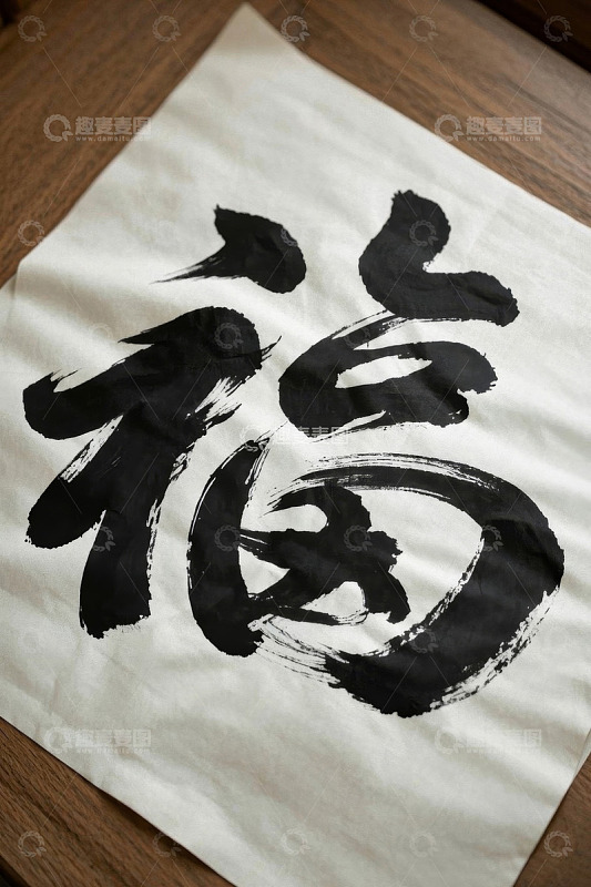 纸上毛笔书写的福字