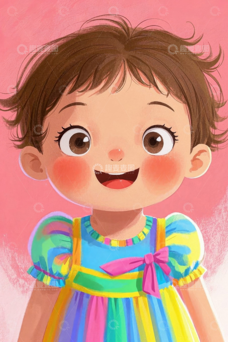 高清大图下载【趣麦麦图】穿彩虹裙微笑的可爱小女孩