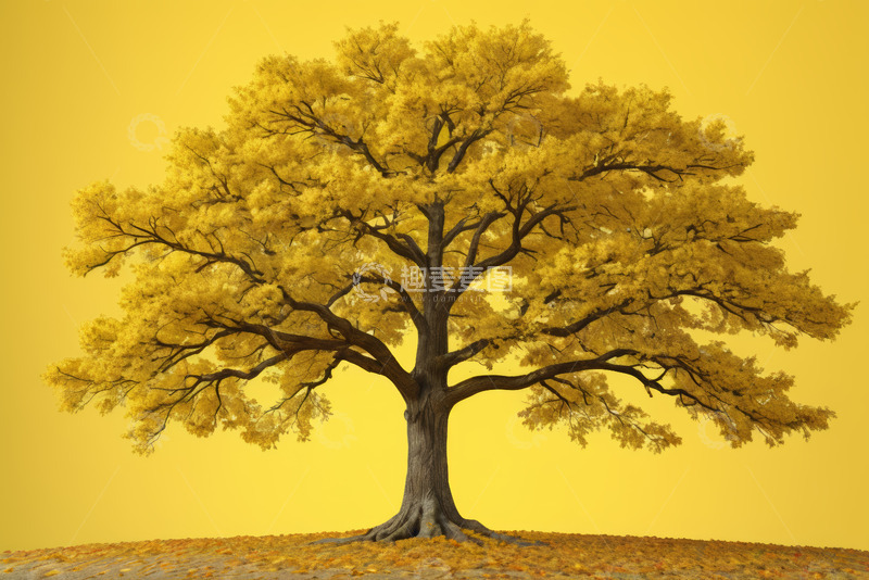 高清大图下载【趣麦麦图】黄色背景下的金黄树木