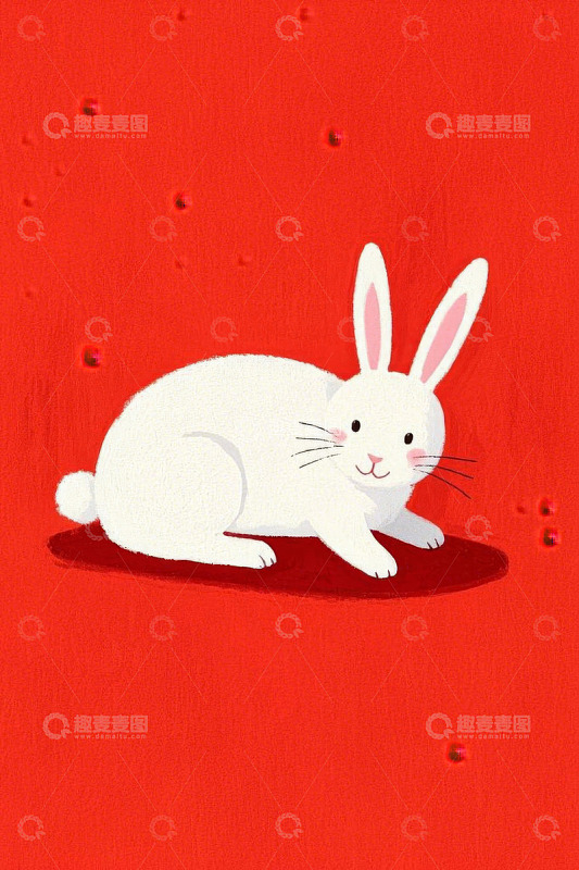 红色背景上的白色兔子
