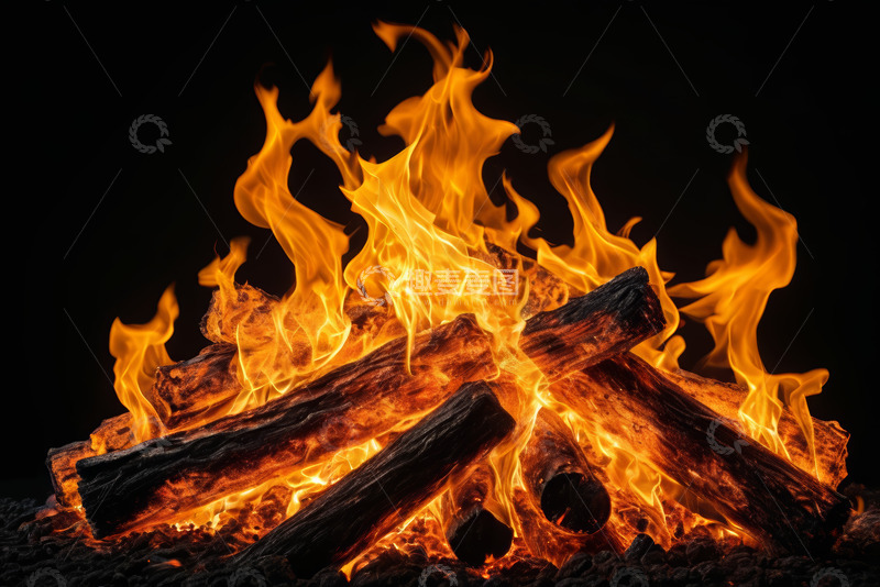 高清大图下载【趣麦麦图】燃烧的篝火火焰特写