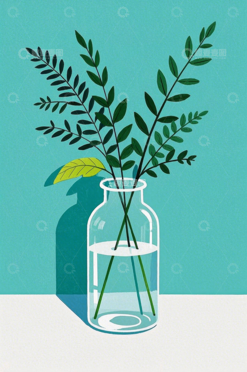 高清大图下载【趣麦麦图】玻璃瓶中绿植插画