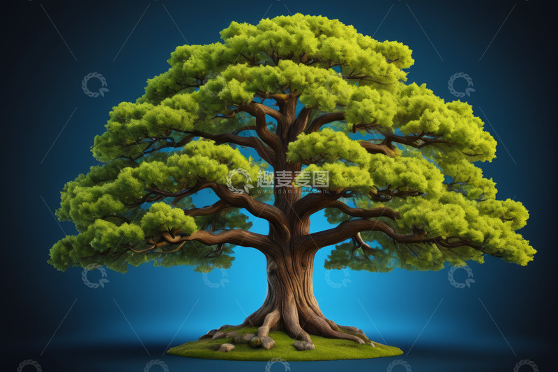 高清大图下载【趣麦麦图】蓝色背景下的绿色树木素材