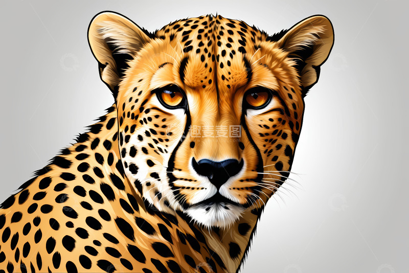 高清大图下载【趣麦麦图】猎豹头部特写插画素材