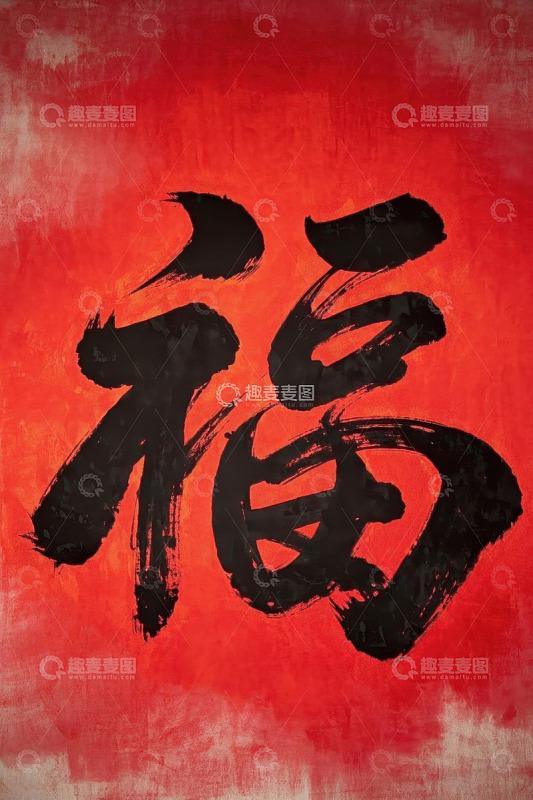 红色背景上的书法福字素材