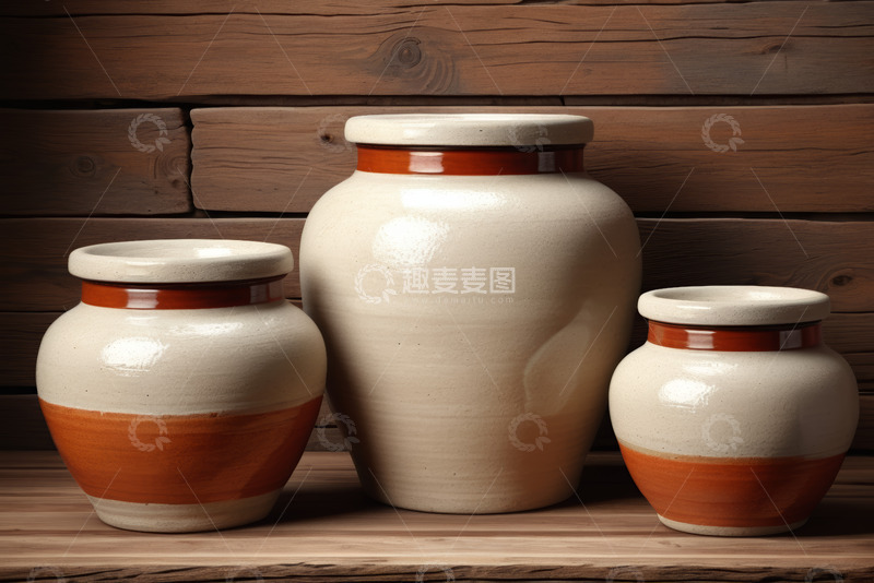 高清大图下载【趣麦麦图】木质背景上的陶瓷罐子