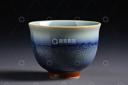 蓝白渐变陶瓷碗特写