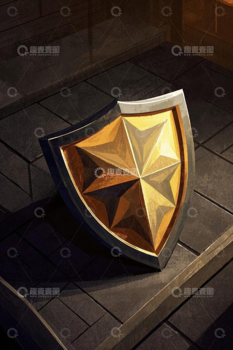 高清大图下载【趣麦麦图】放置在地面的金属盾牌