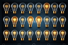 排列整齐的发光灯泡