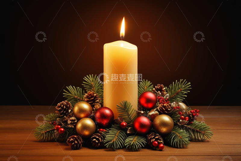 高清大图下载【趣麦麦图】圣诞装饰蜡烛特写