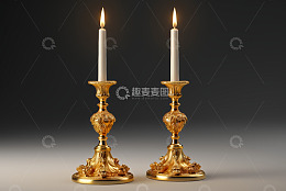 金色烛台配点燃蜡烛