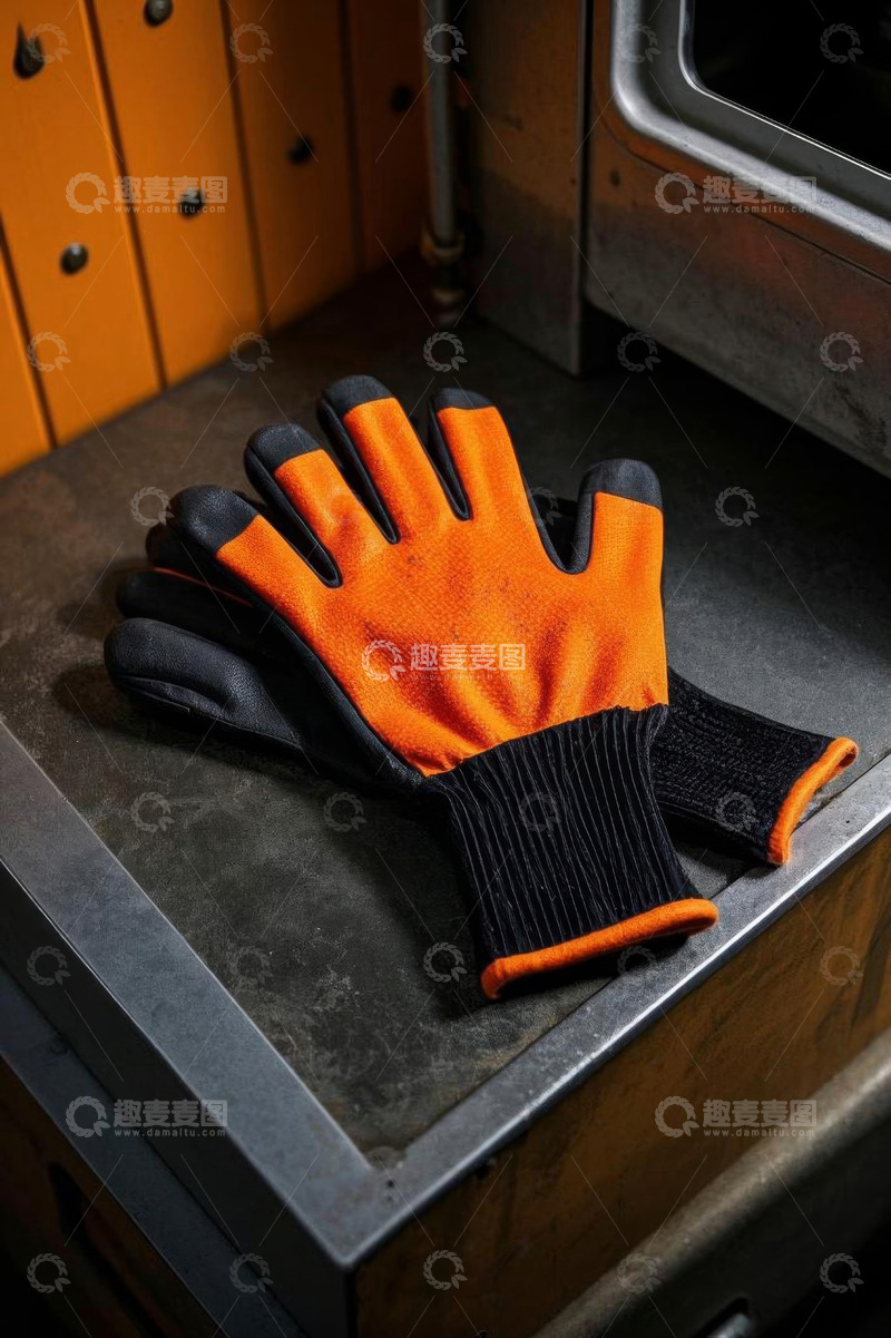 高清大图下载【趣麦麦图】工业手套放置在金属台面上
