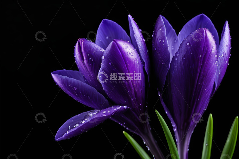 高清大图下载【趣麦麦图】带水珠的紫色番红花特写