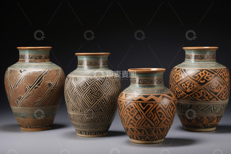 高清大图下载【趣麦麦图】传统花纹陶瓷花瓶组合