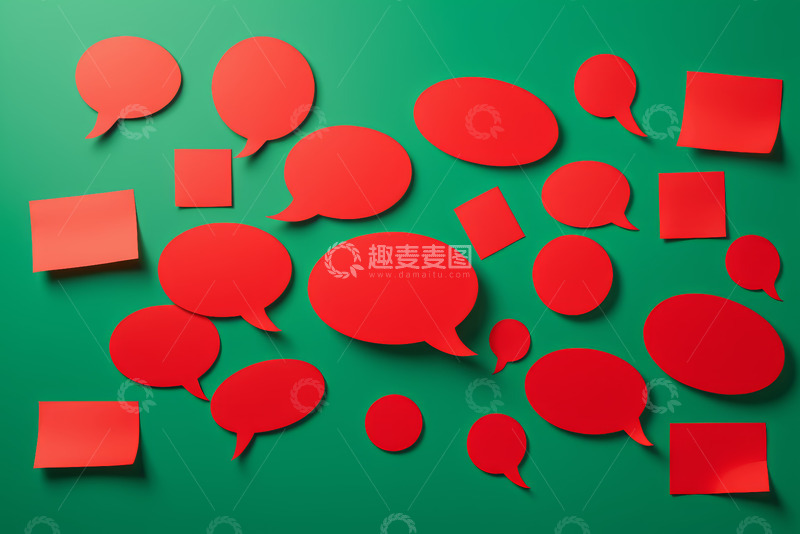 高清大图下载【趣麦麦图】绿色背景上的红色对话气泡贴纸