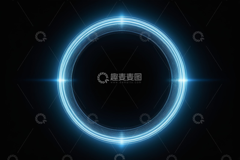 高清大图下载【趣麦麦图】蓝色发光抽象圆环背景素材