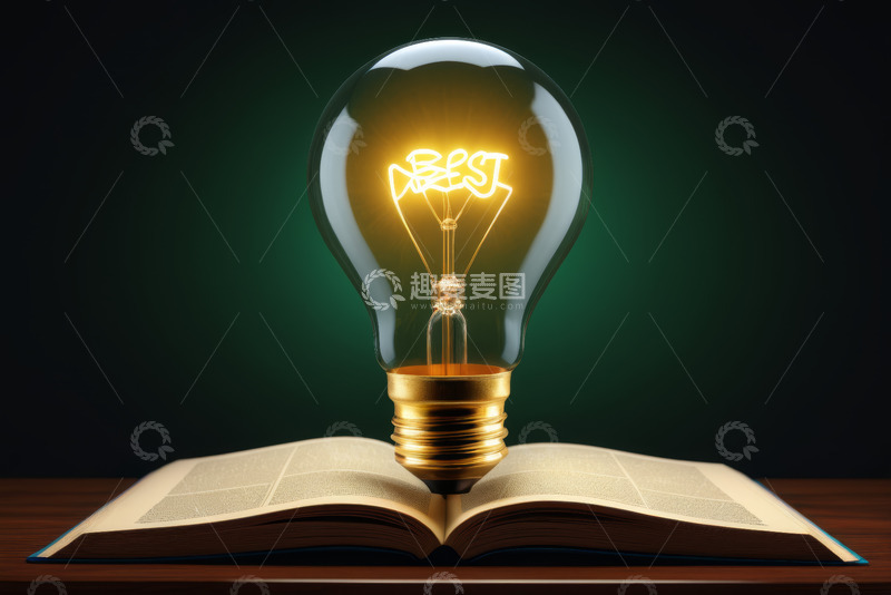 高清大图下载【趣麦麦图】书本上发光灯泡创意画面