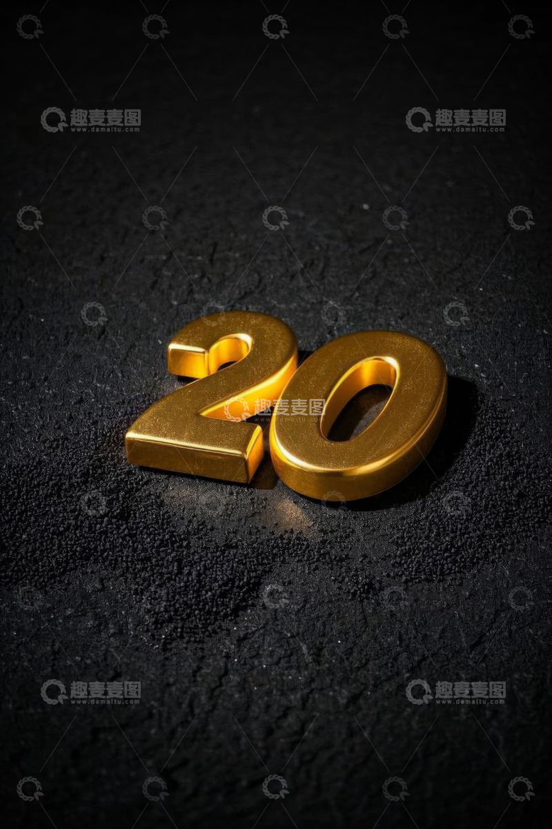 高清大图下载【趣麦麦图】黑色背景上的金色数字20