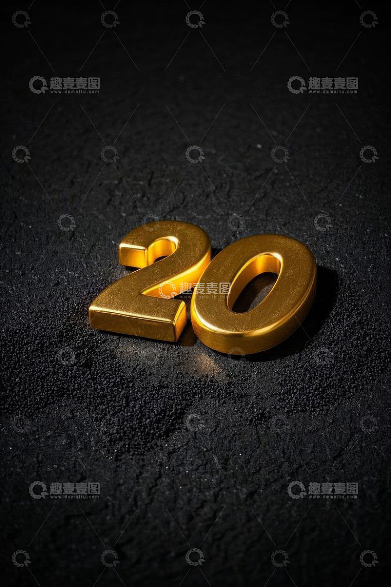 黑色背景上的金色数字20