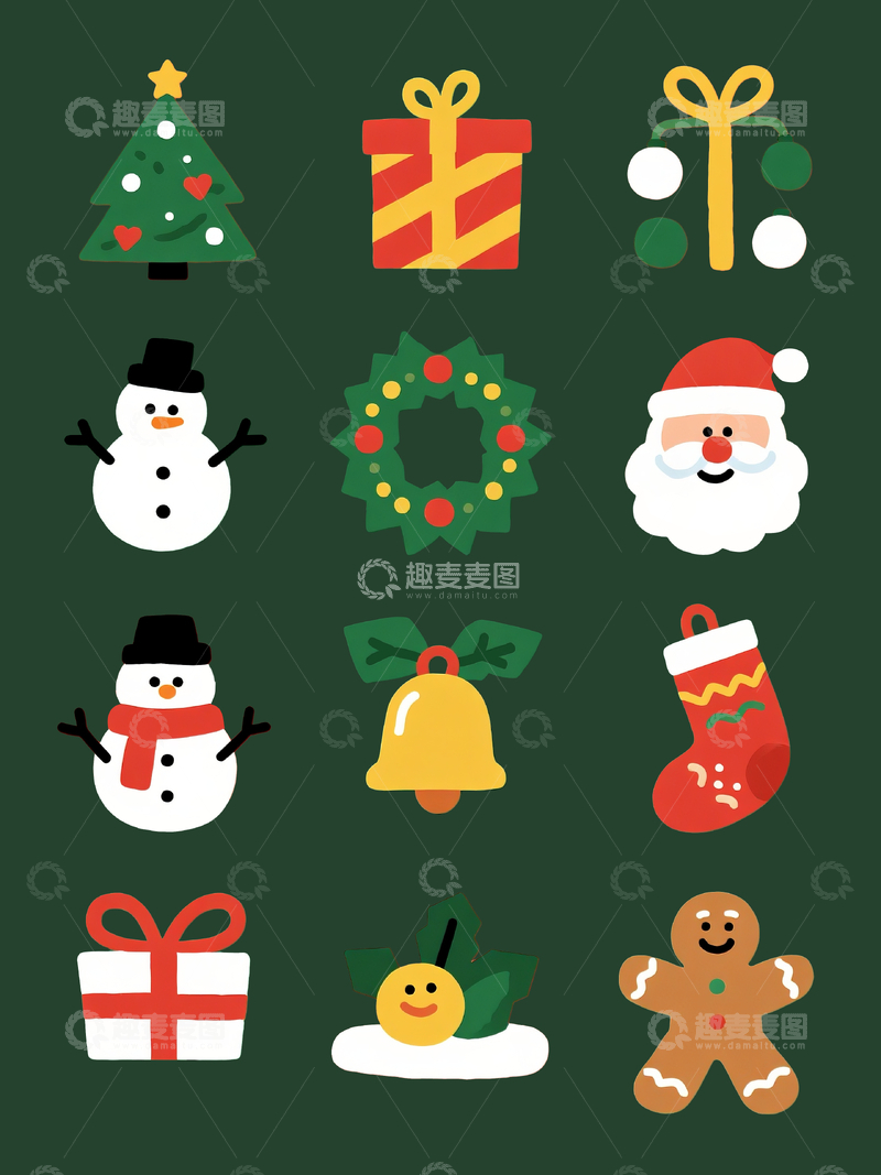 源文件下载【趣麦麦图】-扁平风格可爱圣诞元素6
