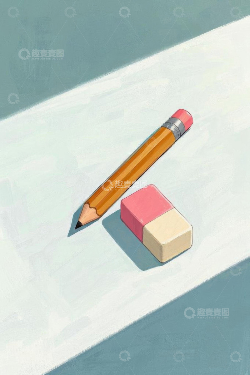 高清大图下载【趣麦麦图】铅笔与橡皮静物插画