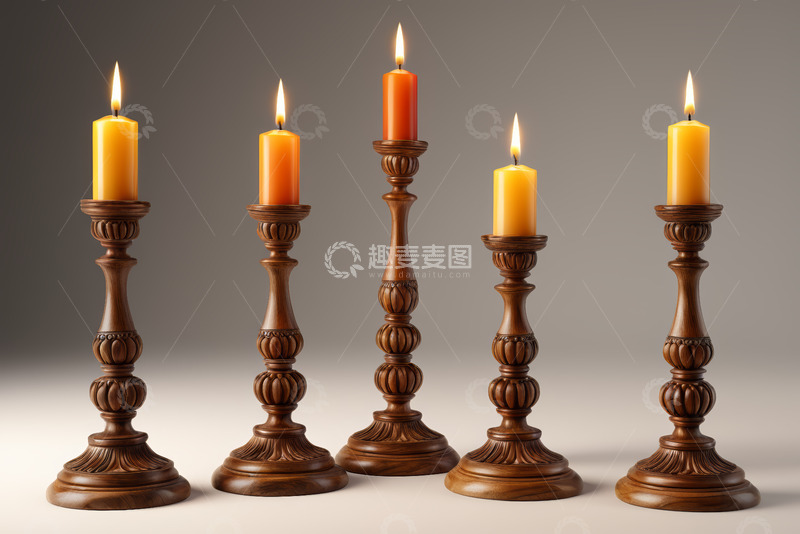 高清大图下载【趣麦麦图】多支点燃蜡烛与雕花烛台