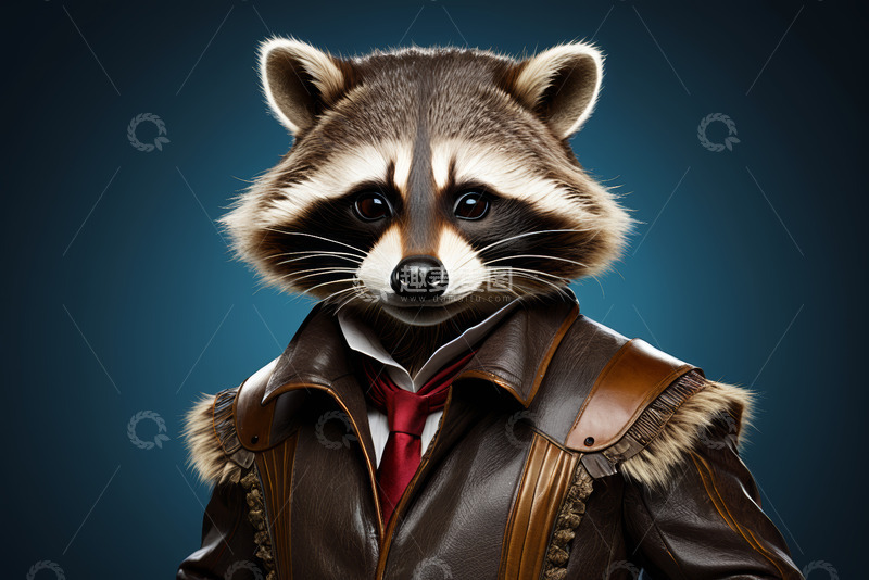 高清大图下载【趣麦麦图】穿着皮衣的拟人浣熊形象