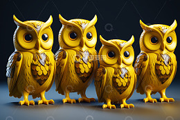 一组黄色卡通猫头鹰形象