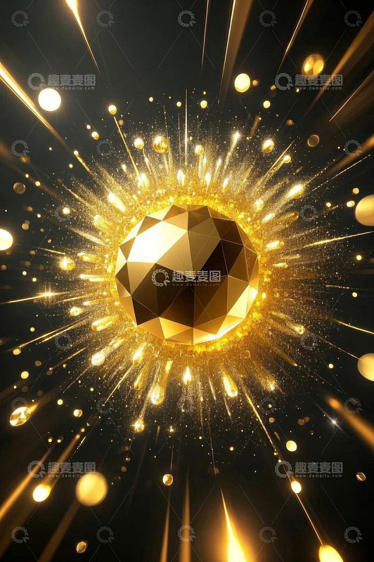 金色多边形球体与光效背景