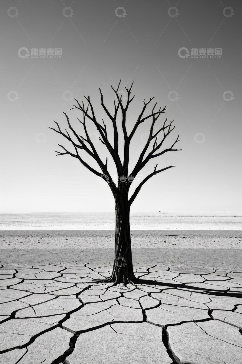 高清大图下载【趣麦麦图】干旱土地上的枯树景象