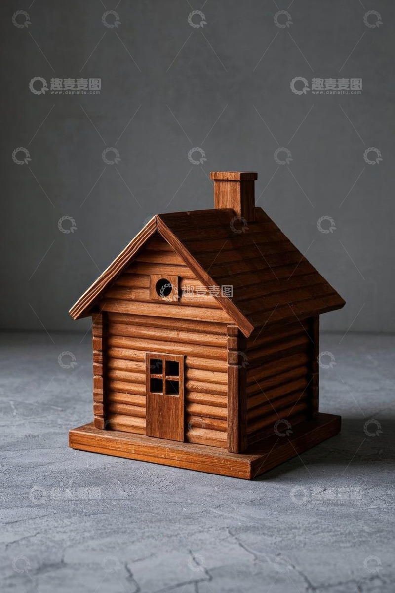 高清大图下载【趣麦麦图】木质小房子模型静物特写