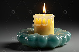 燃烧的蜡烛与青绿色烛台