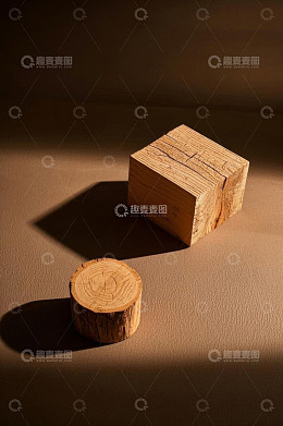 木块与圆木切片静物展示